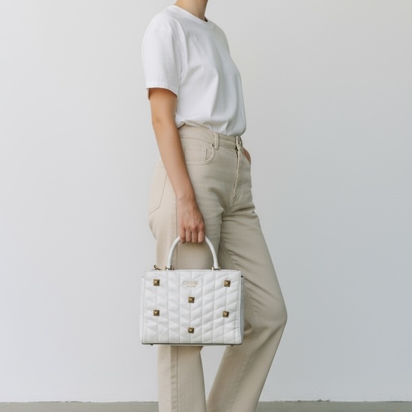 GUESS Brera Triple Compartment Satchel Stone - Picture 2 of 14